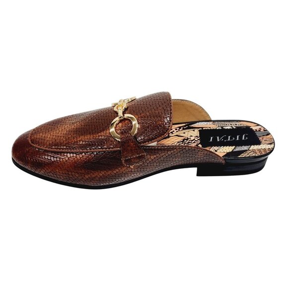 Jitai Womens Brown Slip-On Loafers With Gold Buckle Accent Size 8 Faux Leather - Picture 11 of 13